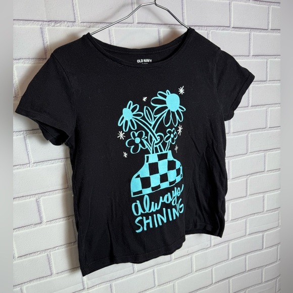 Old Navy Black Tee with Blue Floral Design/girls size XL - Picture 3 of 5